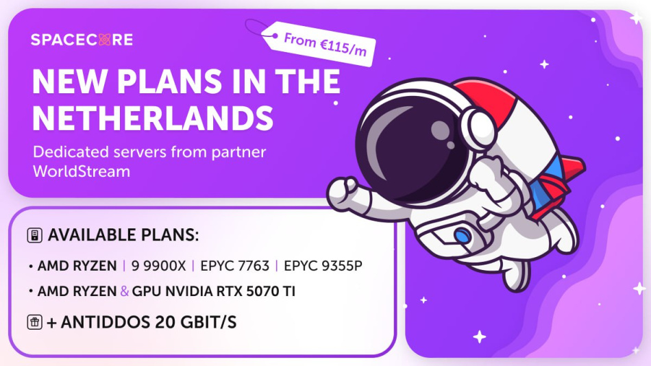 SpaceCore launches a new line of dedicated servers in the Netherlands